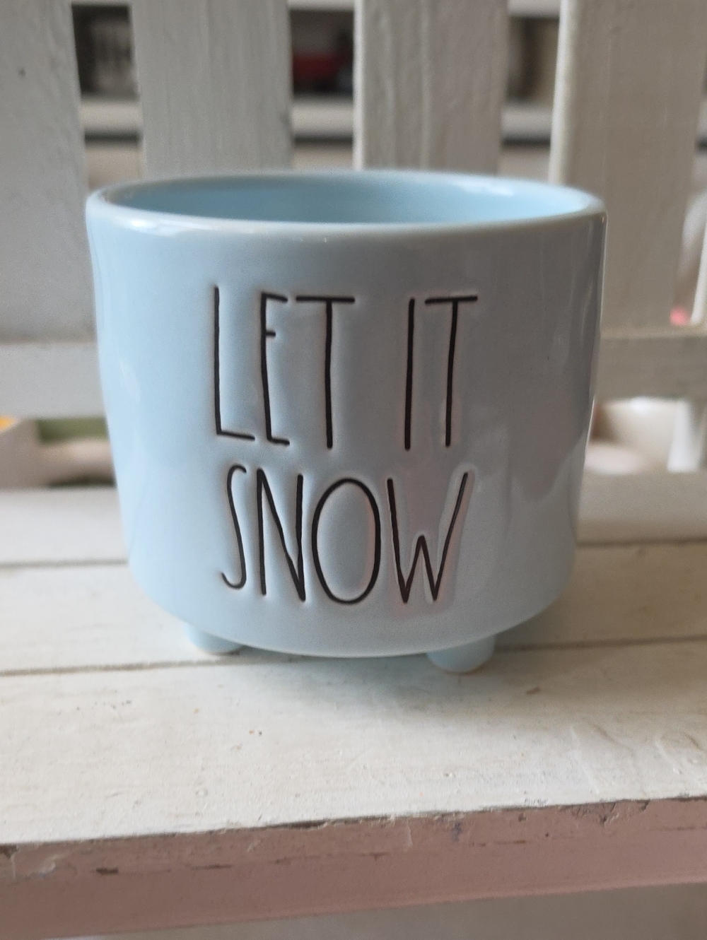 Light Blue "Let It Snow" Ceramic Planter